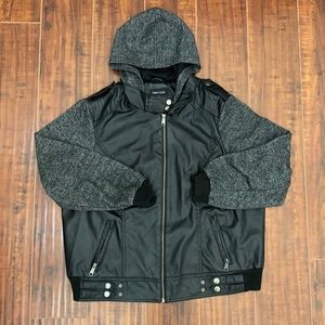 New look faux leather jacket/hooded sweatshirt 2x